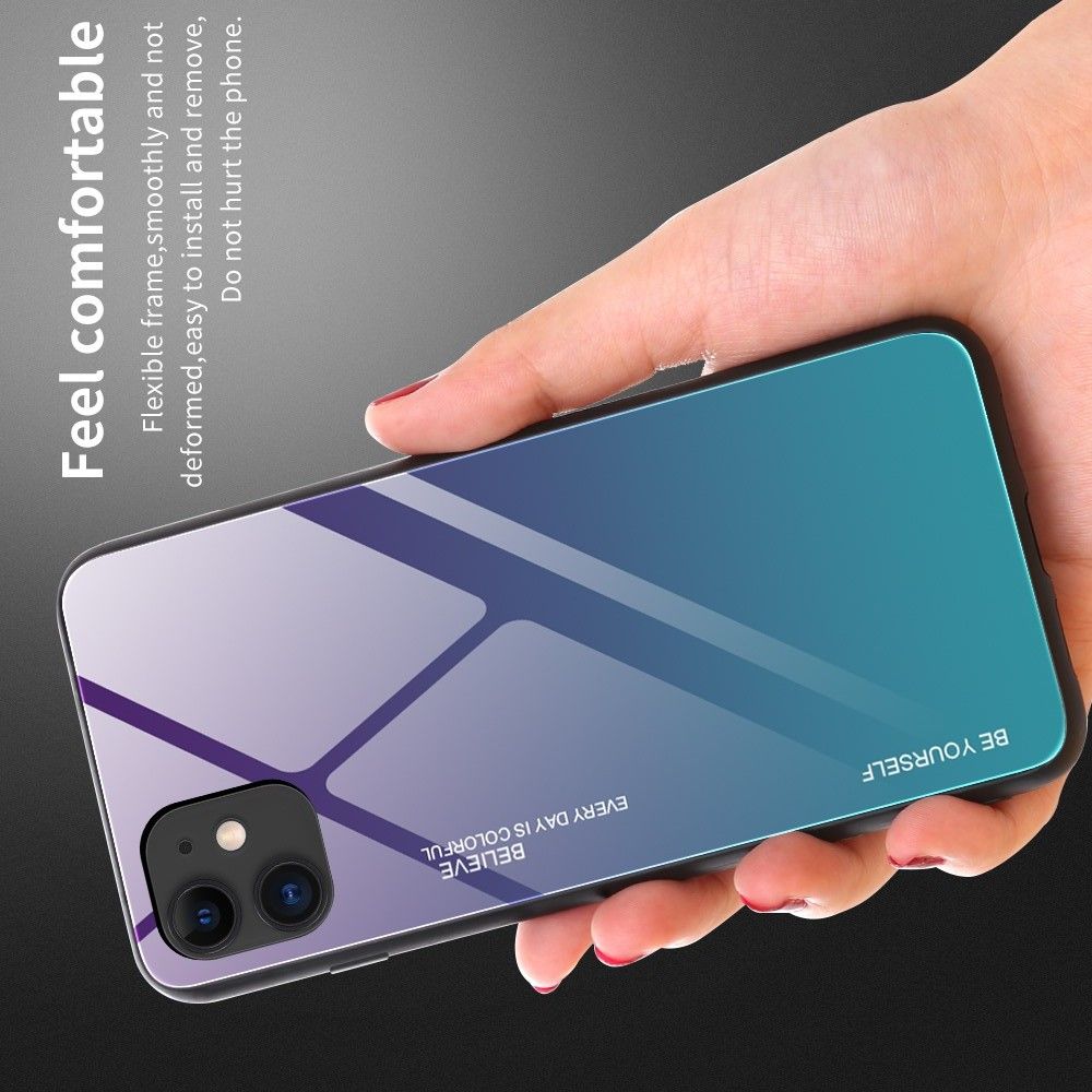 Силиконовый Стеклянный Синий / Черный Градиентный Корпус Чехол для Телефона iPhone 12 mini