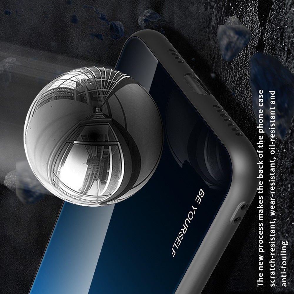 Силиконовый Стеклянный Синий / Черный Градиентный Корпус Чехол для Телефона iPhone 12 mini