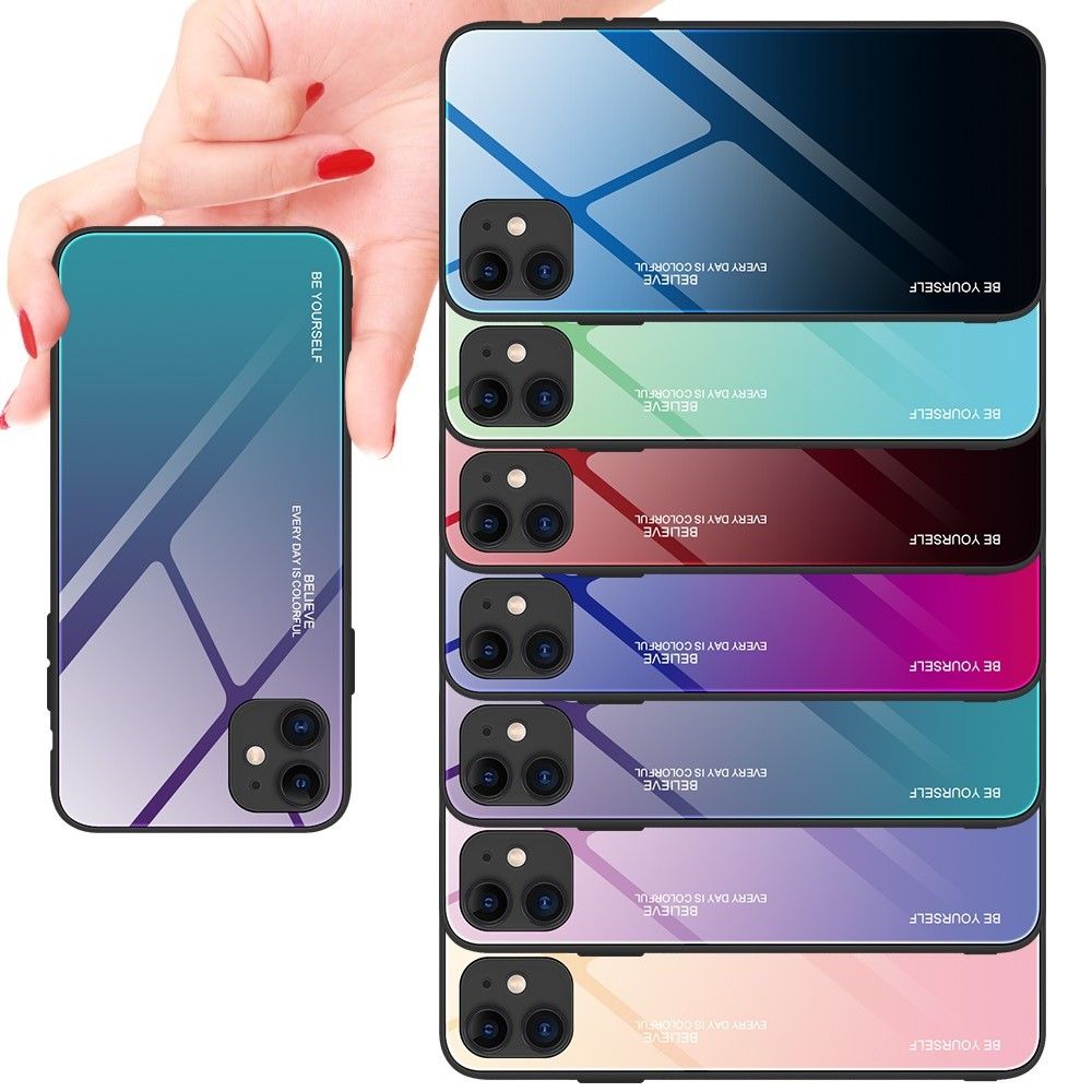 Силиконовый Стеклянный Синий / Розовый Градиентный Корпус Чехол для Телефона iPhone 12 mini