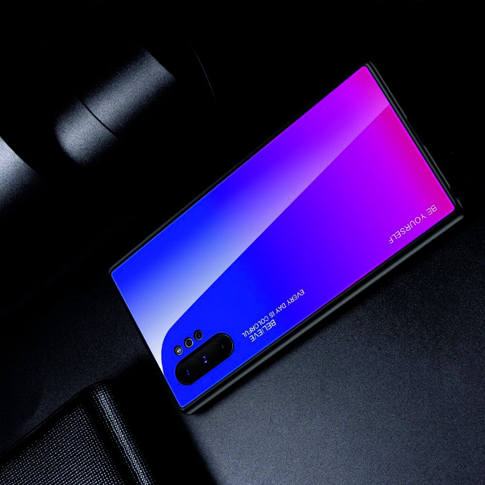 Силиконовый Стеклянный Синий / Черный Градиентный Корпус Чехол для Телефона Samsung Galaxy Note 10 Plus