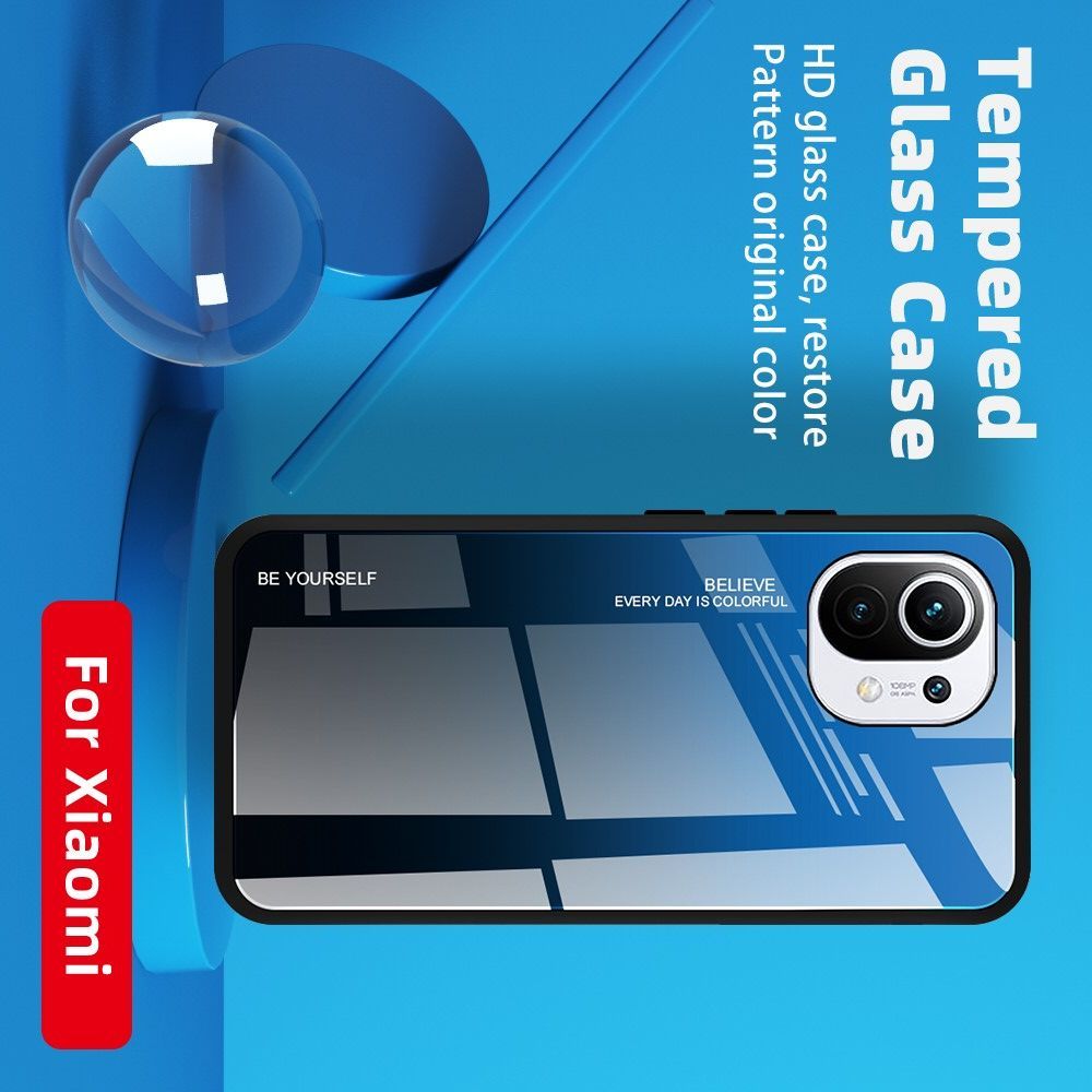Силиконовый Стеклянный Синий / Черный Градиентный Корпус Чехол для Телефона Xiaomi Mi 11