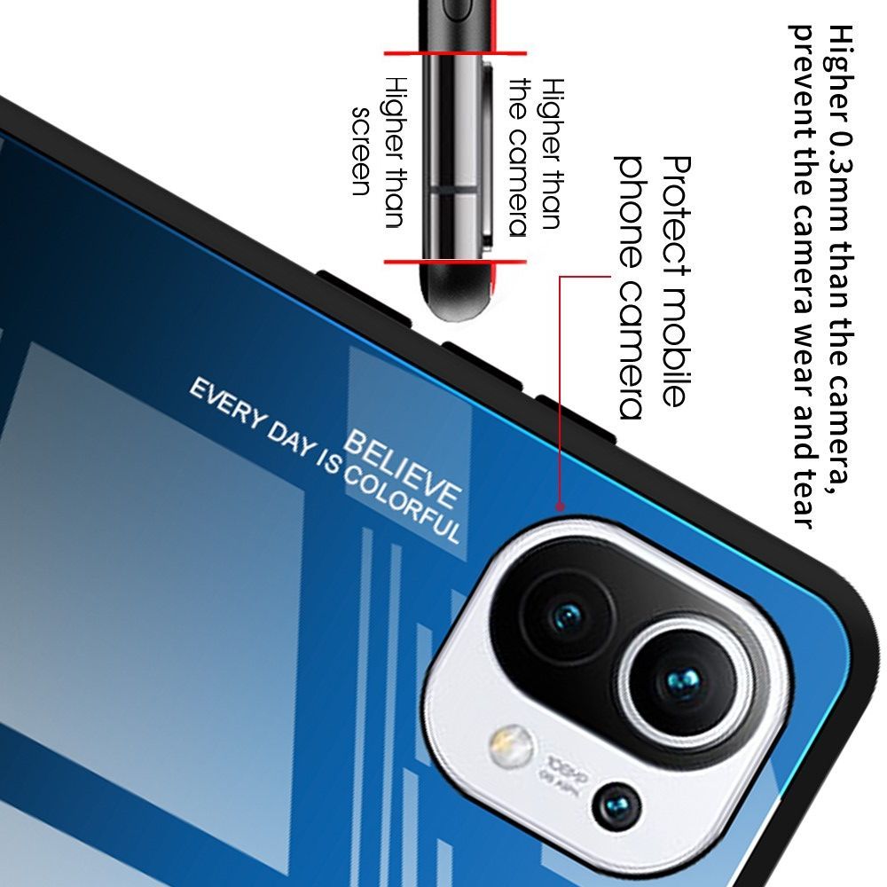 Силиконовый Стеклянный Синий / Черный Градиентный Корпус Чехол для Телефона Xiaomi Mi 11