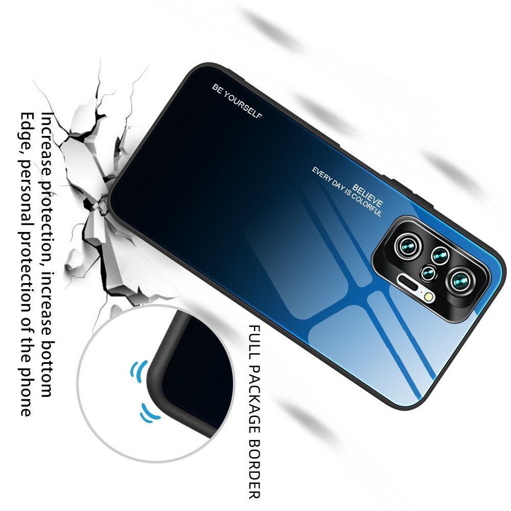Силиконовый Стеклянный Синий / Черный Градиентный Корпус Чехол для Телефона Xiaomi Redmi Note 10 Pro