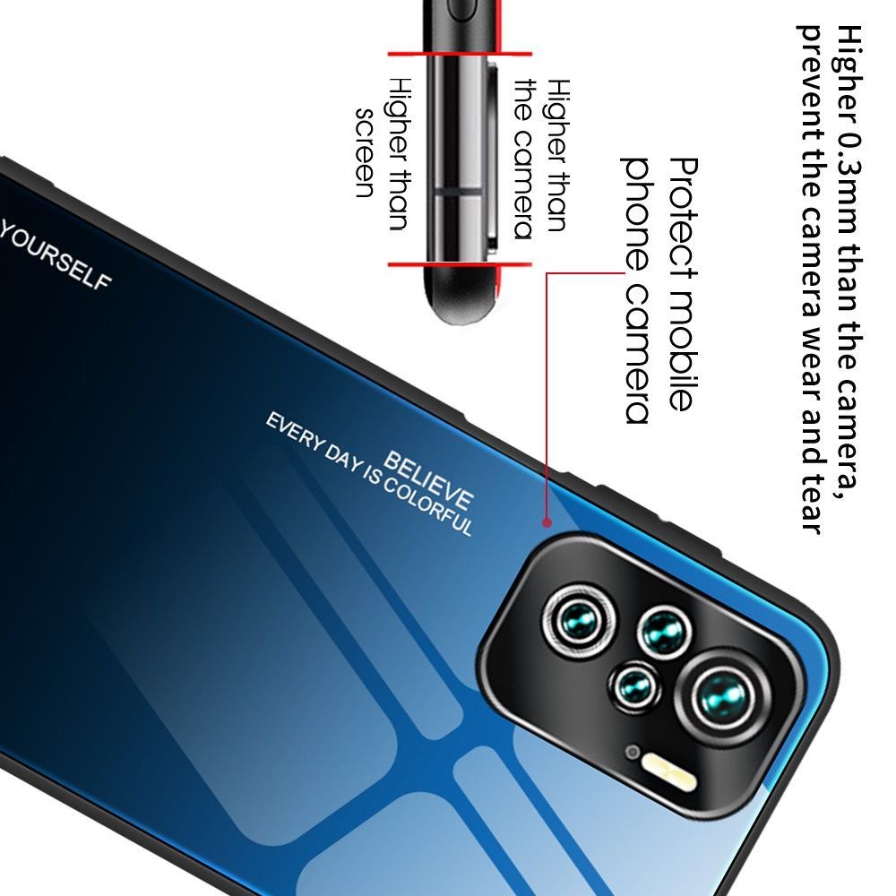 Силиконовый Стеклянный Синий / Черный Градиентный Корпус Чехол для Телефона Xiaomi Redmi Note 10