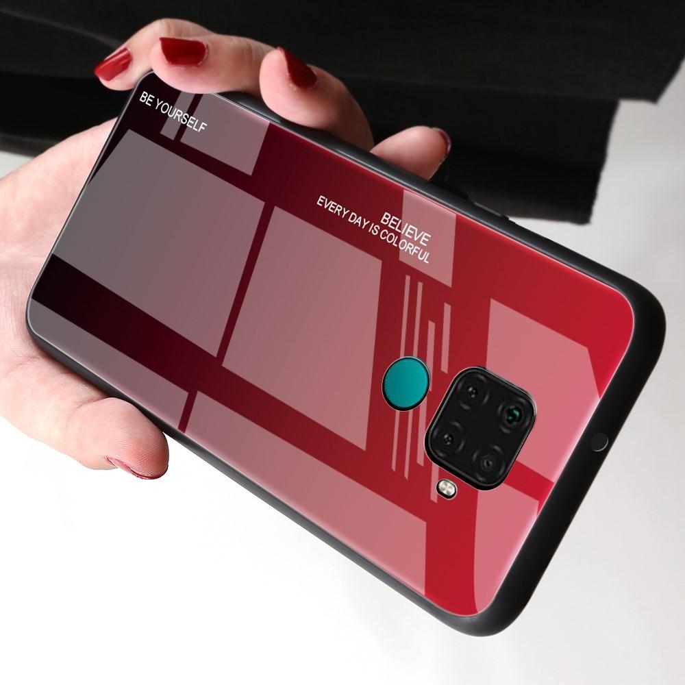 Силиконовый Стеклянный Красный / Черный Градиентный Корпус Чехол для Телефона Huawei Mate 30 Lite