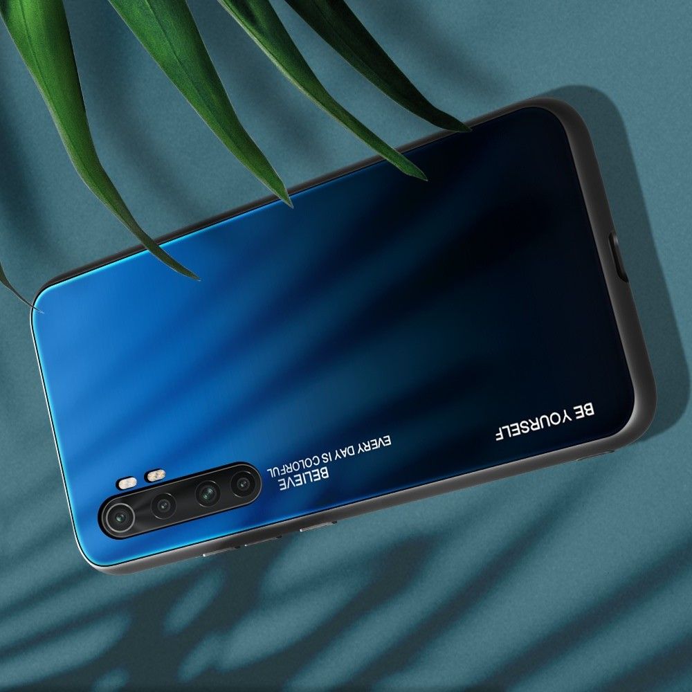 Силиконовый Стеклянный Синий / Черный Градиентный Корпус Чехол для Телефона Xiaomi Mi Note 10 Lite