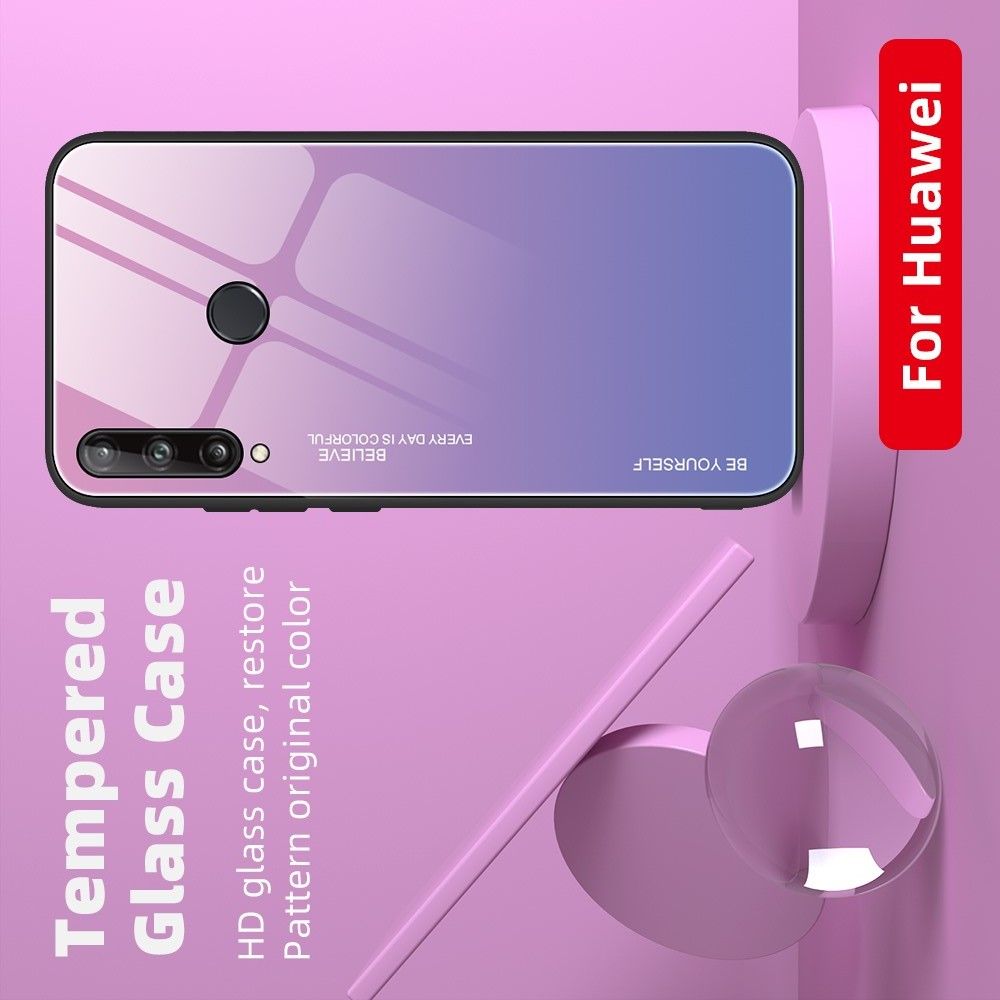 Силиконовый Стеклянный Синий / Розовый Градиентный Корпус Чехол для Телефона Huawei P40 lite E