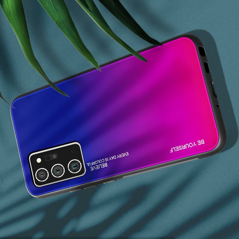 Силиконовый Стеклянный Синий / Розовый Градиентный Корпус Чехол для Телефона Samsung Galaxy Note 20 Ultra