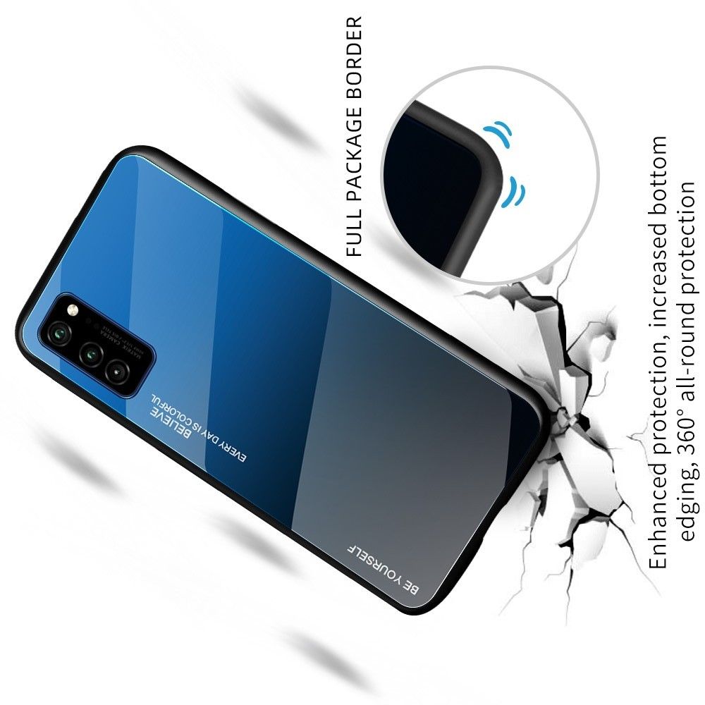 Силиконовый Стеклянный Синий / Черный Градиентный Корпус Чехол для Телефона Huawei Honor View 30 / View 30 Pro