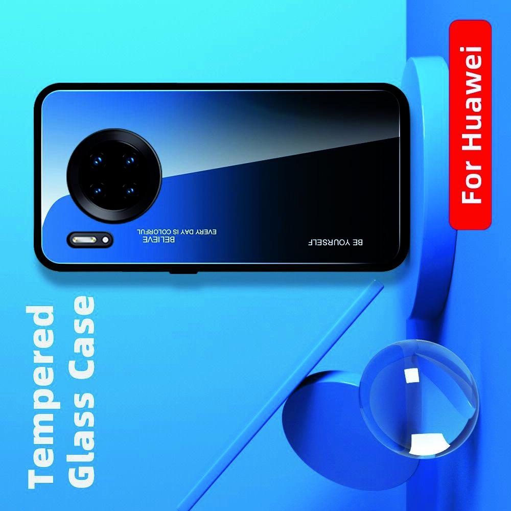 Силиконовый Стеклянный Синий Градиентный Корпус Чехол для Телефона Huawei Mate 30 Pro