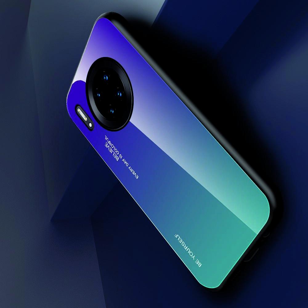 Силиконовый Стеклянный Синий Градиентный Корпус Чехол для Телефона Huawei Mate 30 Pro