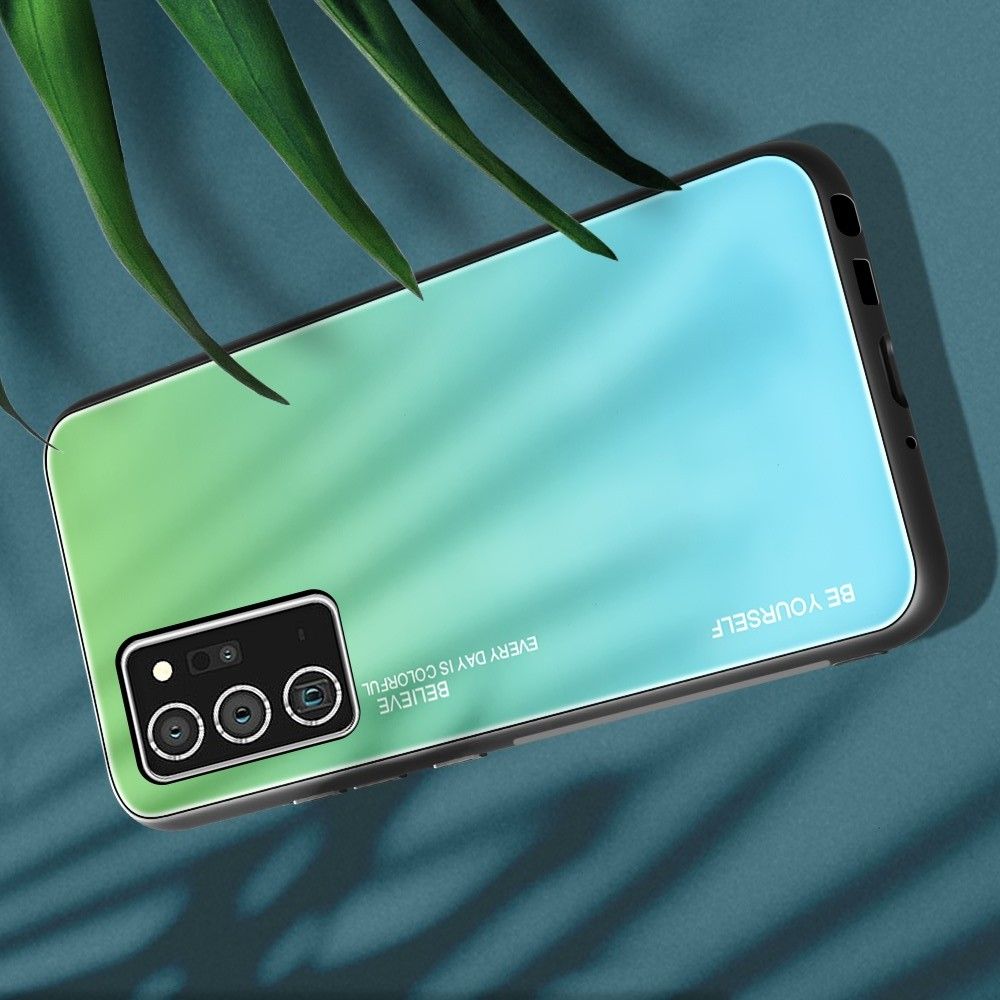 Силиконовый Стеклянный Зеленый Градиентный Корпус Чехол для Телефона Samsung Galaxy Note 20 Ultra