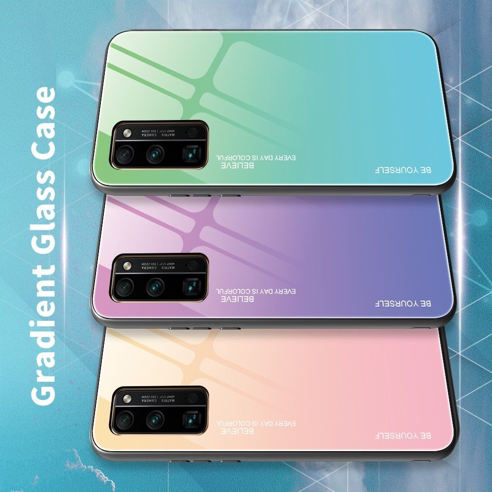 Силиконовый Стеклянный Синий / Розовый Градиентный Корпус Чехол для Телефона Huawei Honor 30 Pro