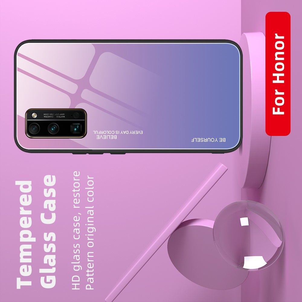 Силиконовый Стеклянный Синий / Розовый Градиентный Корпус Чехол для Телефона Huawei Honor 30 Pro