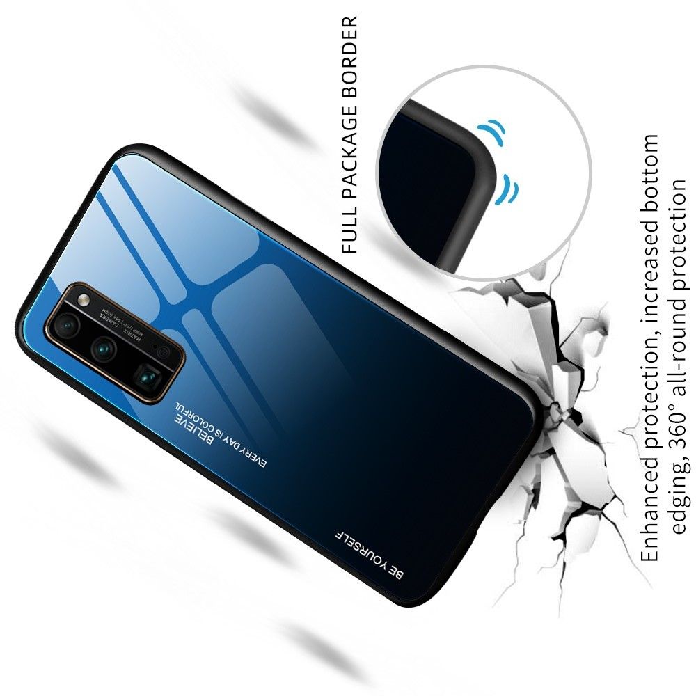 Силиконовый Стеклянный Синий Градиентный Корпус Чехол для Телефона Huawei Honor 30 Pro