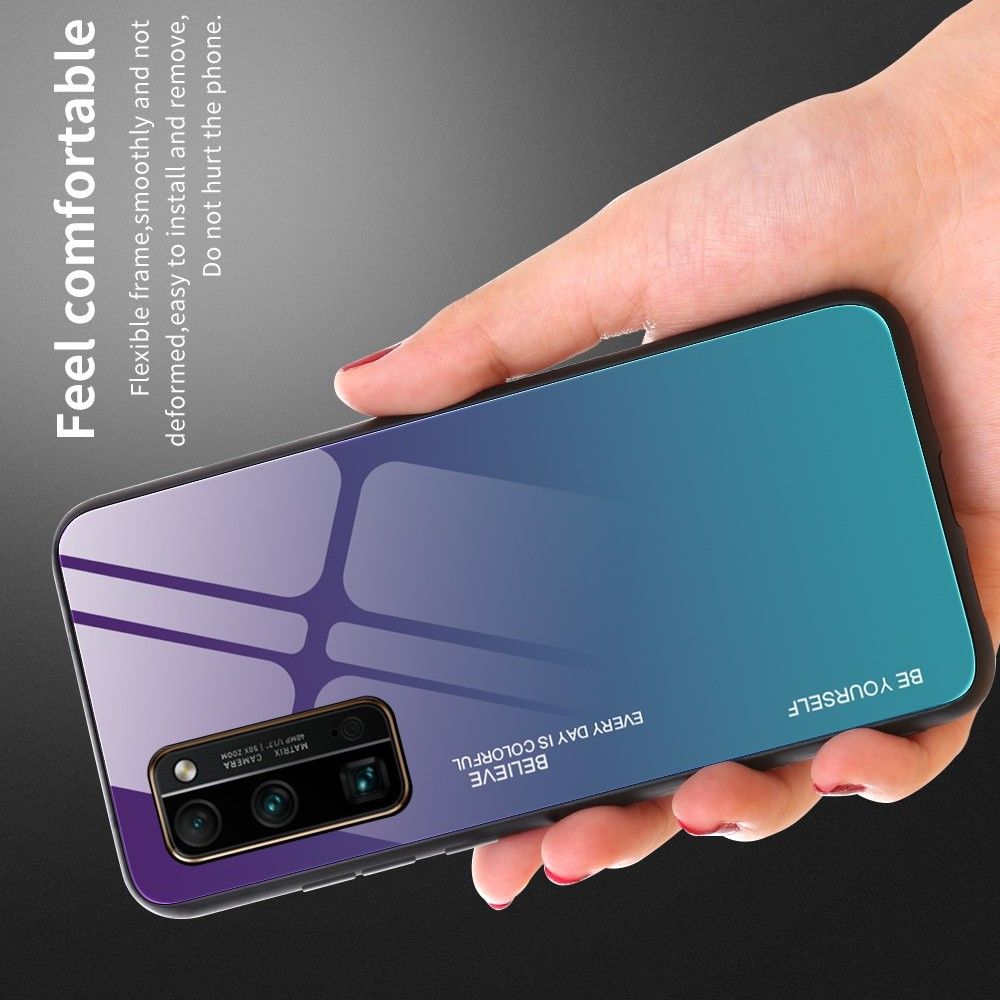 Силиконовый Стеклянный Синий Градиентный Корпус Чехол для Телефона Huawei Honor 30 Pro