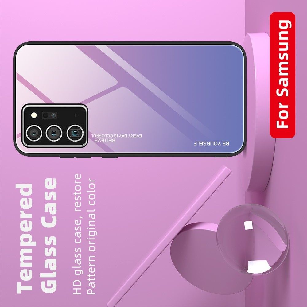 Силиконовый Стеклянный Синий / Розовый Градиентный Корпус Чехол для Телефона Samsung Galaxy Note 20 Ultra