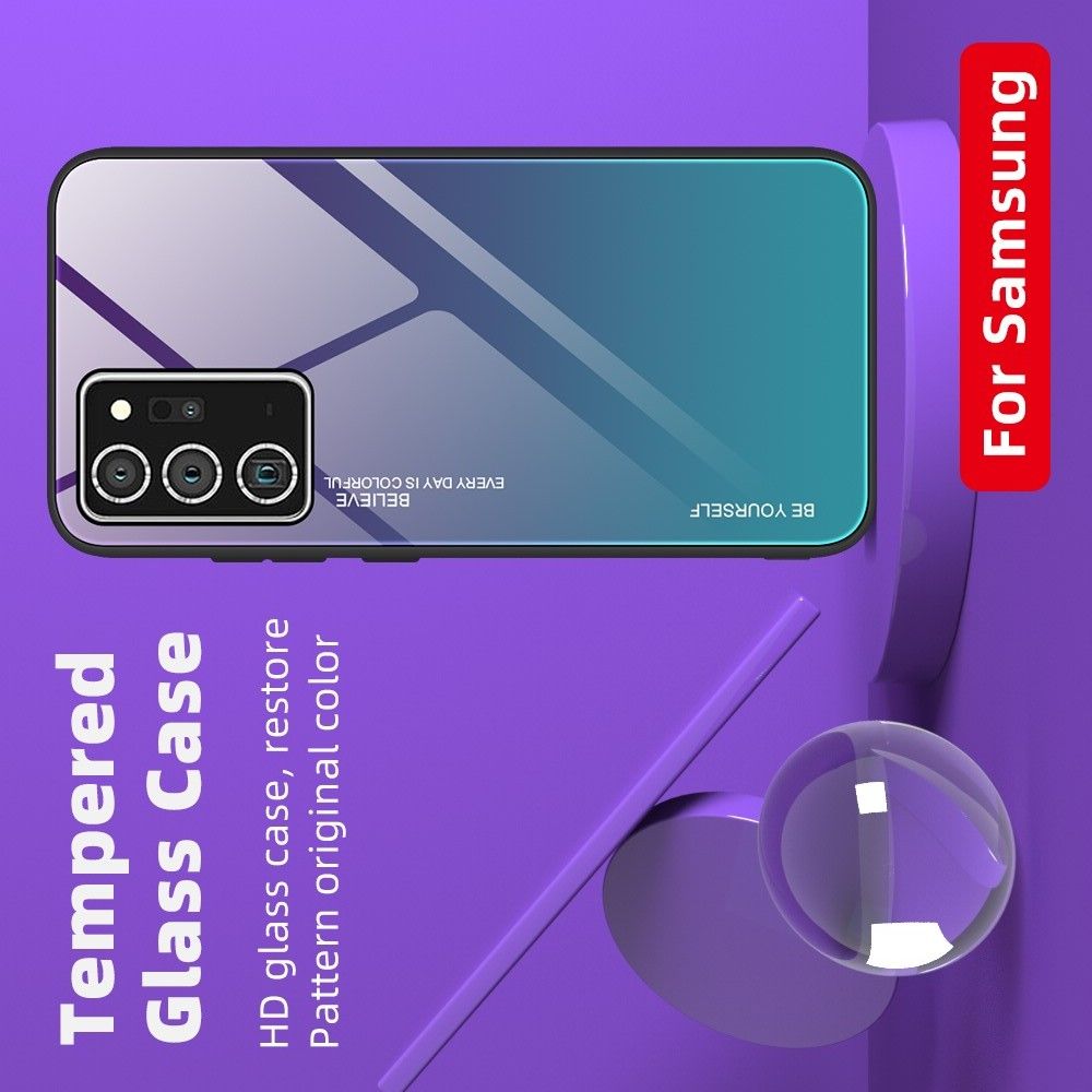 Силиконовый Стеклянный Синий / Черный Градиентный Корпус Чехол для Телефона Samsung Galaxy Note 20