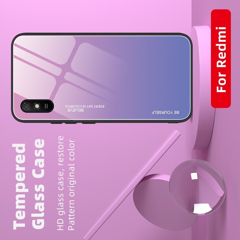 Силиконовый Стеклянный Синий / Розовый Градиентный Корпус Чехол для Телефона Xiaomi Redmi 9A