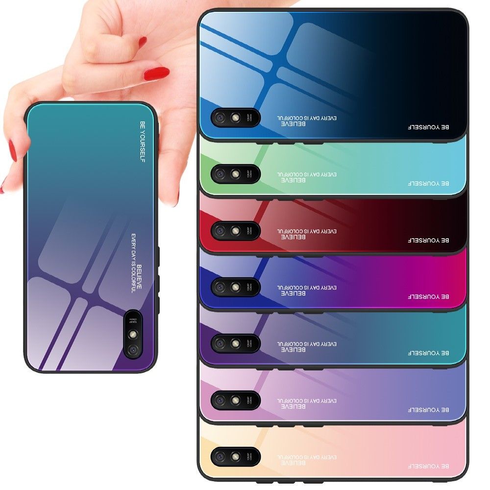 Силиконовый Стеклянный Фиолетовый / Синий Градиентный Корпус Чехол для Телефона Xiaomi Redmi 9A