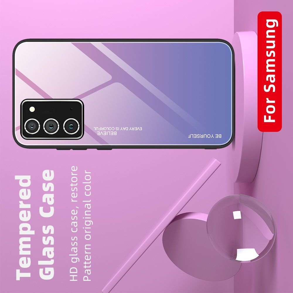 Силиконовый Стеклянный Синий / Розовый Градиентный Корпус Чехол для Телефона Samsung Galaxy A52