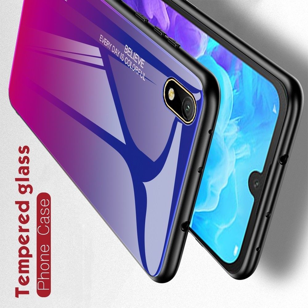 Силиконовый Стеклянный Синий / Черный Градиентный Корпус Чехол для Телефона Huawei Honor 8S / Y5 2019