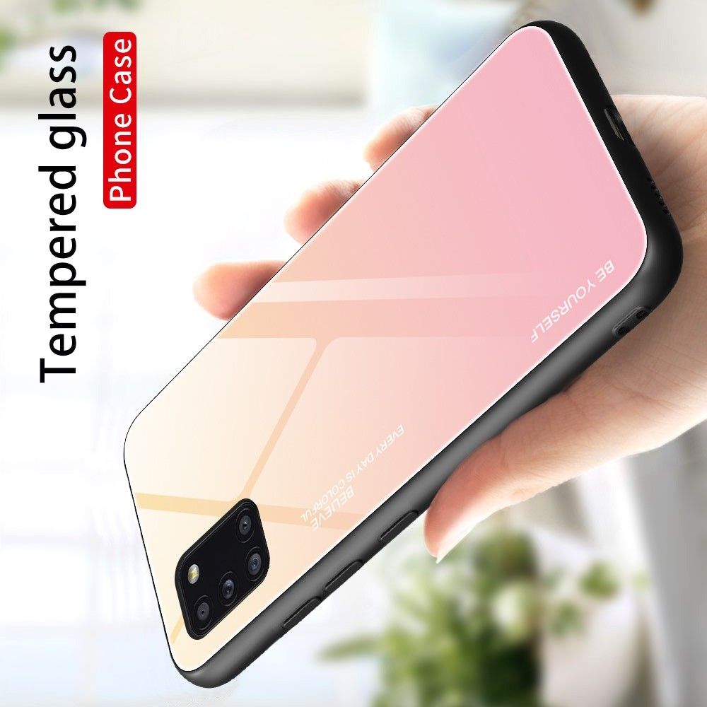 Силиконовый Стеклянный Золотой / Розовый Градиентный Корпус Чехол для Телефона Samsung Galaxy A31