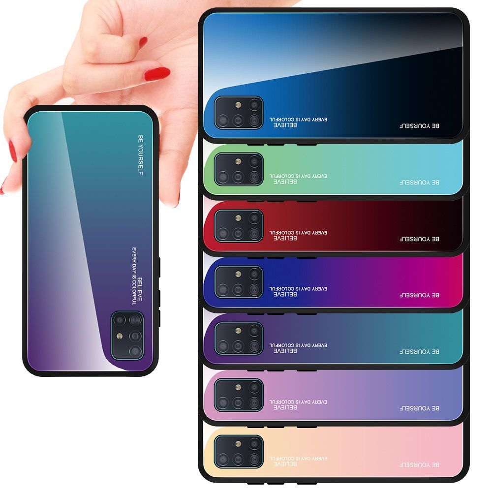Силиконовый Стеклянный Синий / Розовый Градиентный Корпус Чехол для Телефона Samsung Galaxy A51