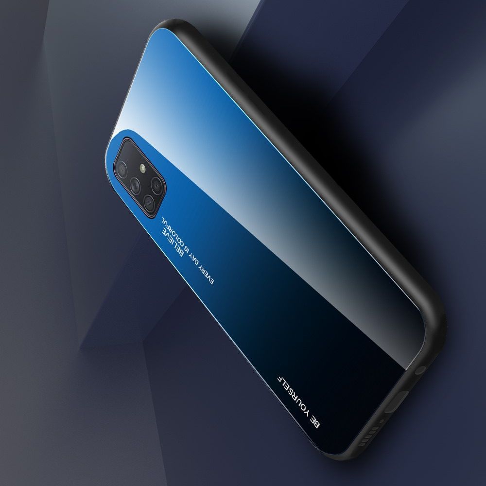 Силиконовый Стеклянный Синий Градиентный Корпус Чехол для Телефона Samsung Galaxy A71