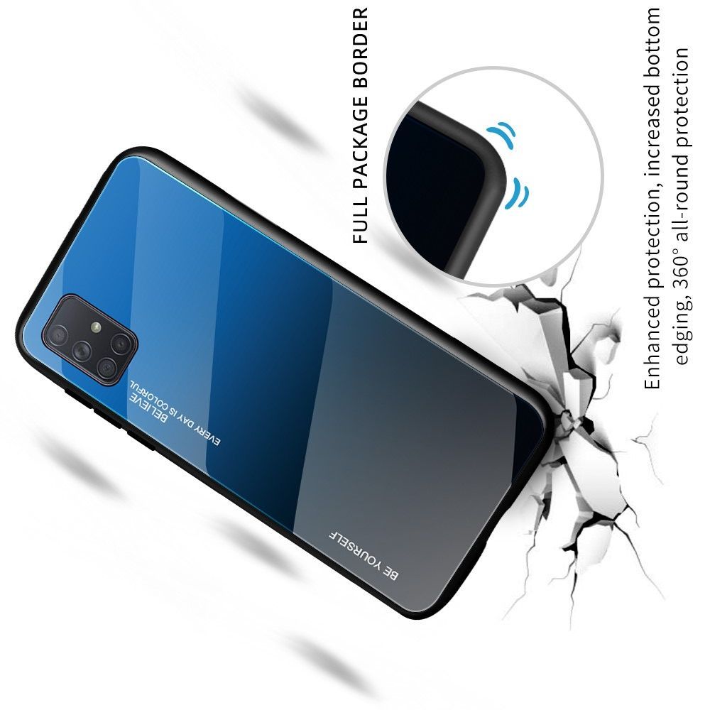Силиконовый Стеклянный Бирюзовый / Синий Градиентный Корпус Чехол для Телефона Samsung Galaxy A71