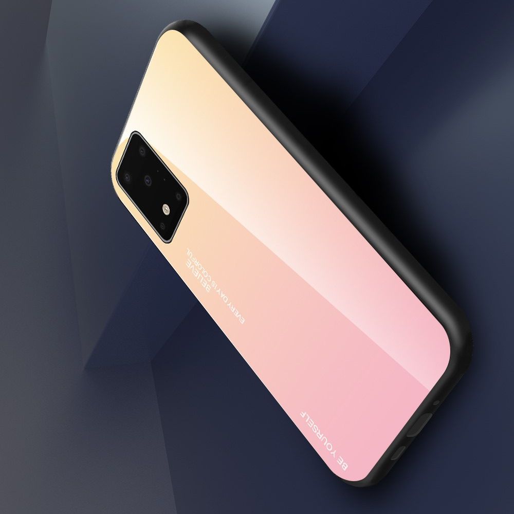 Силиконовый Стеклянный Золотой / Розовый Градиентный Корпус Чехол для Телефона Samsung Galaxy S20 Plus