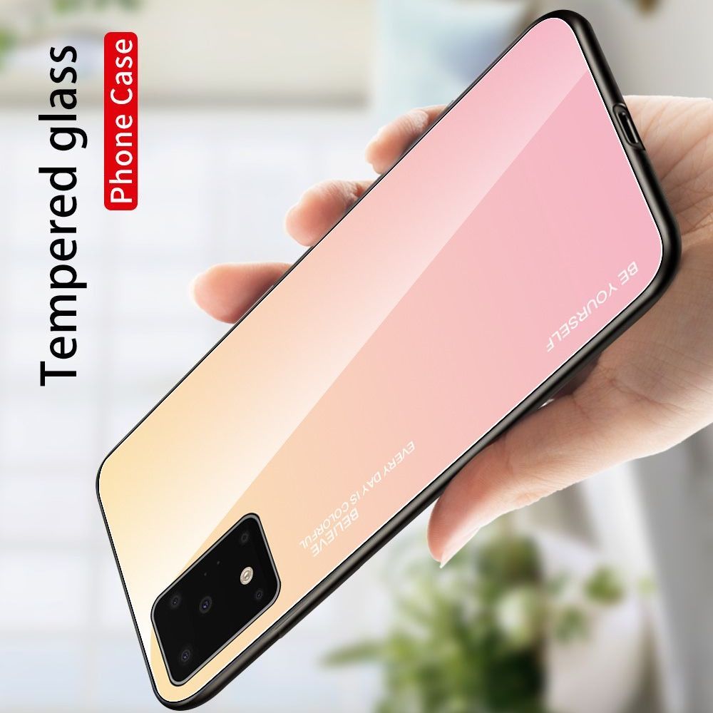 Силиконовый Стеклянный Синий / Розовый Градиентный Корпус Чехол для Телефона Samsung Galaxy S20 Ultra