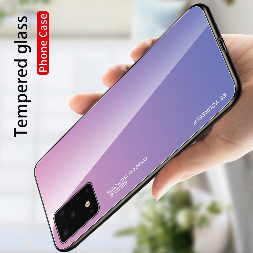 Силиконовый Стеклянный Золотой / Розовый Градиентный Корпус Чехол для Телефона Samsung Galaxy S20 Ultra