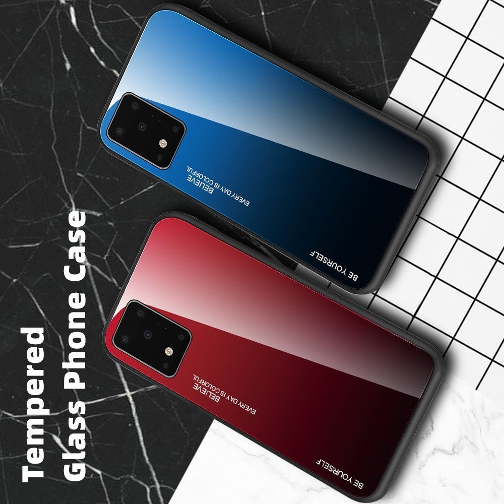 Силиконовый Стеклянный Синий / Черный Градиентный Корпус Чехол для Телефона Samsung Galaxy S20 Ultra