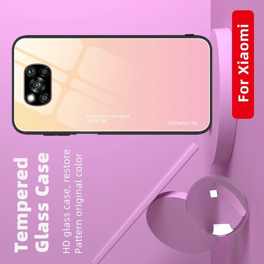 Силиконовый Стеклянный Синий / Розовый Градиентный Корпус Чехол для Телефона Xiaomi Poco X3 NFC / X3 NFC