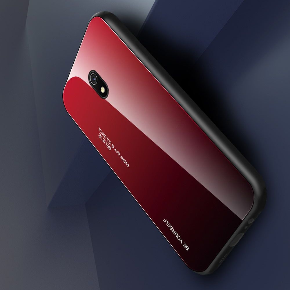 Силиконовый Стеклянный Красный / Черный Градиентный Корпус Чехол для Телефона Xiaomi Redmi 8A