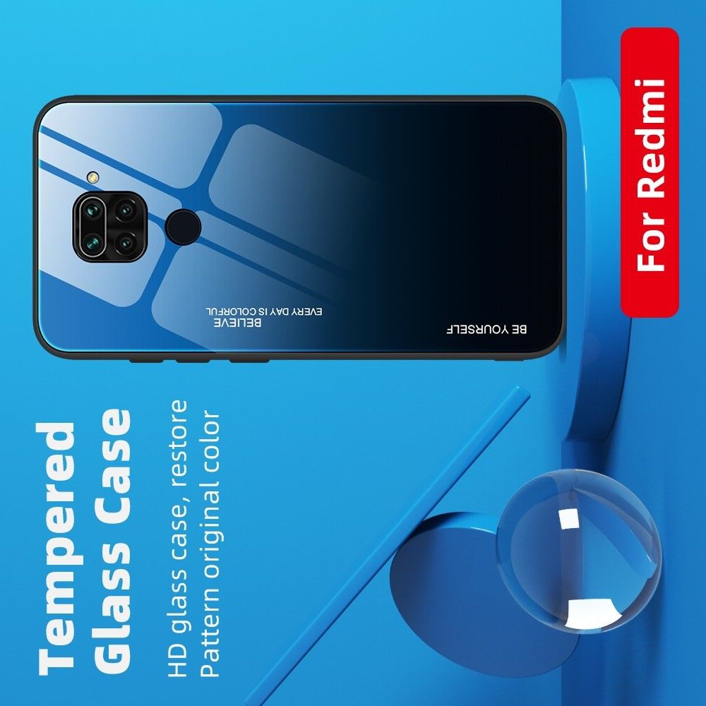 Силиконовый Стеклянный Бирюзовый / Синий Градиентный Корпус Чехол для Телефона Xiaomi Redmi Note 9 Pro / 9S / Note 9
