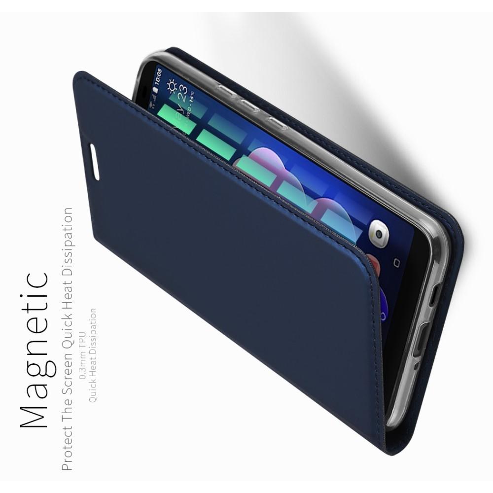 Тонкий Флип Чехол Книжка с Скрытым Магнитом и Отделением для Карты для HTC U12+ Синий