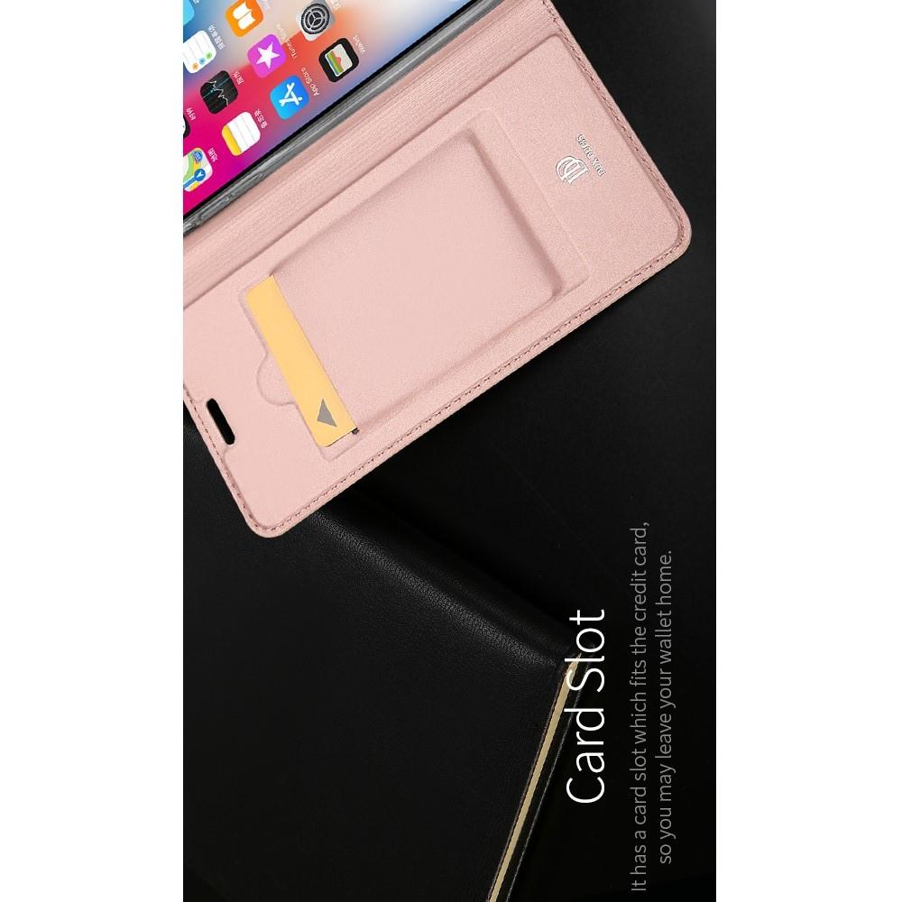 Тонкий Флип Чехол Книжка с Скрытым Магнитом и Отделением для Карты для iPhone XS Max Розовое Золото