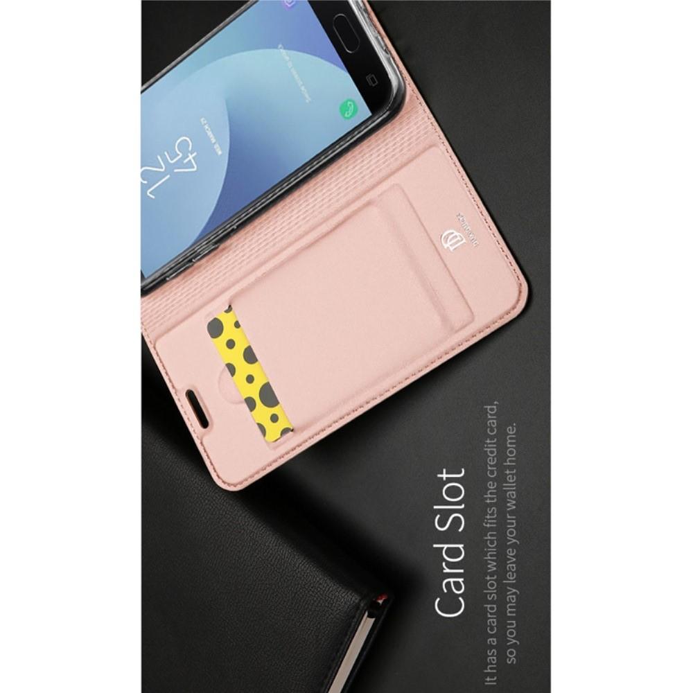 Тонкий Флип Чехол Книжка с Скрытым Магнитом и Отделением для Карты для Samsung Galaxy J3 2018 Розовое Золото