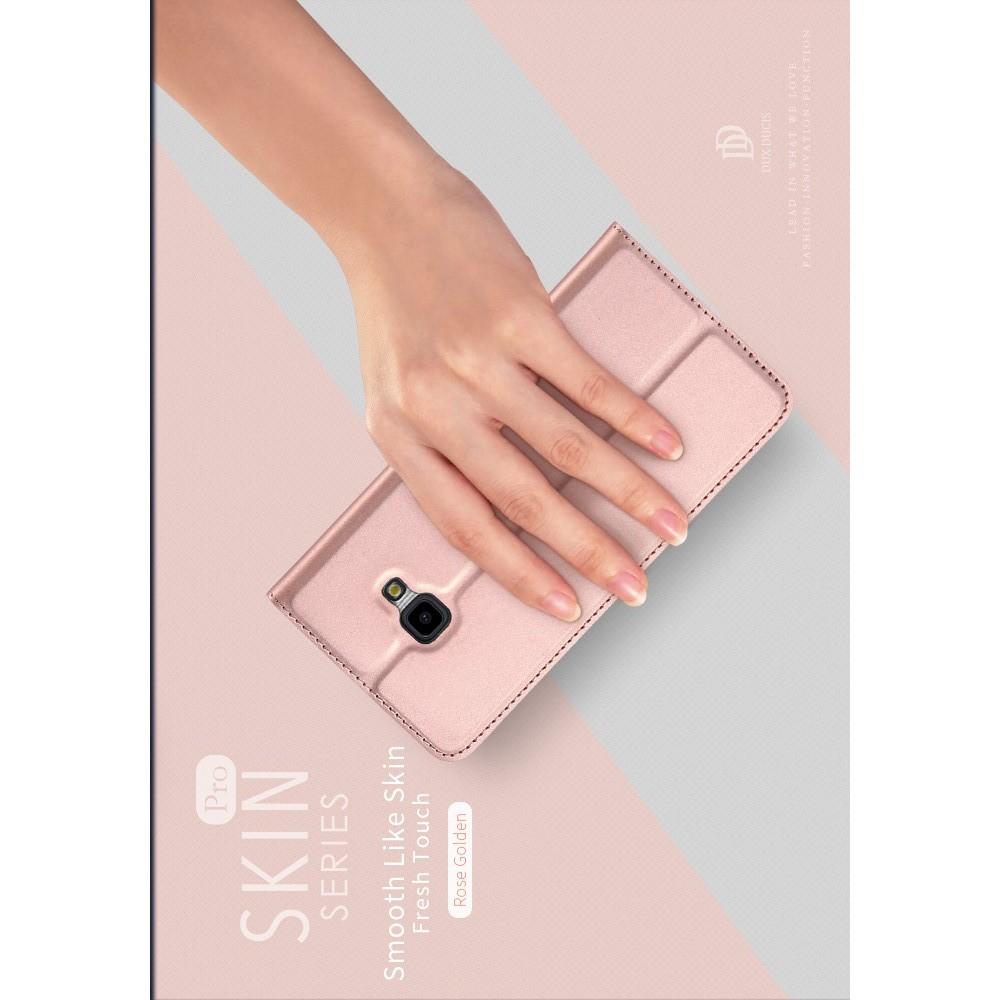 Тонкий Флип Чехол Книжка с Скрытым Магнитом и Отделением для Карты для Samsung Galaxy J4 Plus SM-J415 Розовое Золото