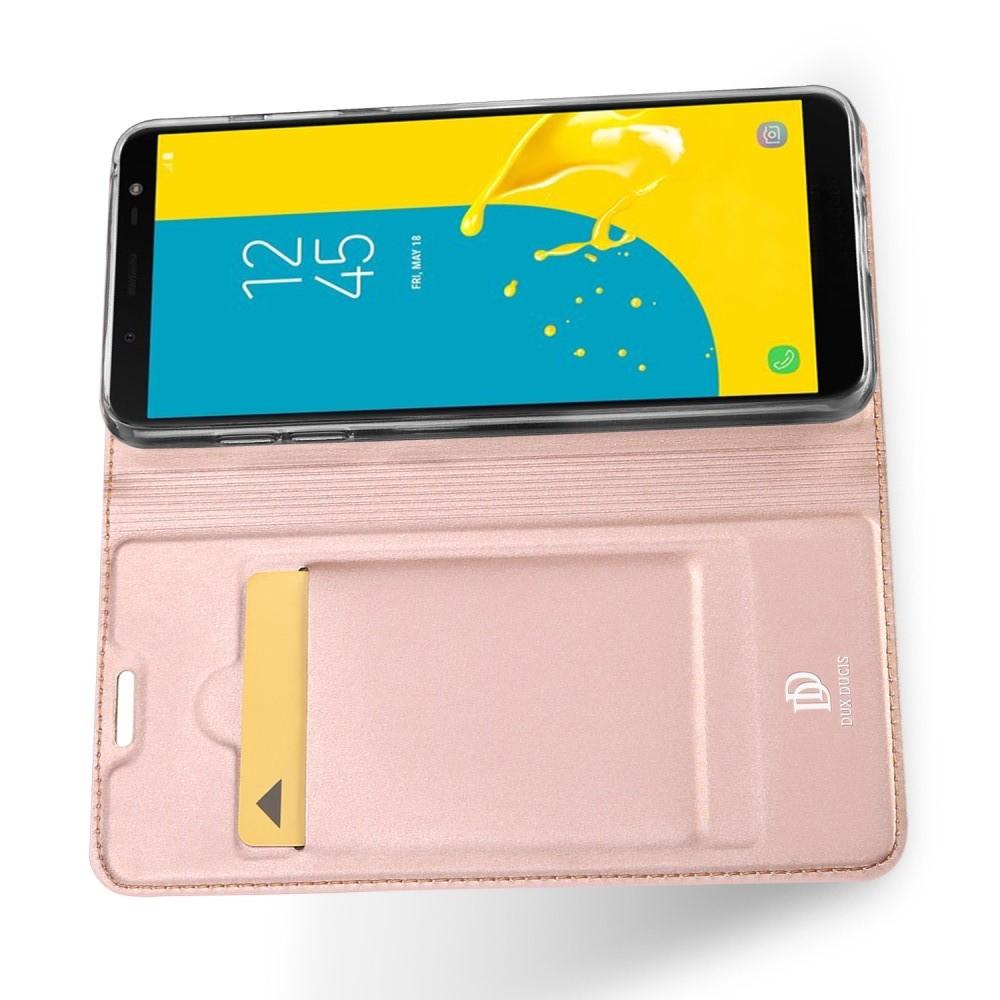 Тонкий Флип Чехол Книжка с Скрытым Магнитом и Отделением для Карты для Samsung Galaxy J6 SM-J600 Розовое Золото