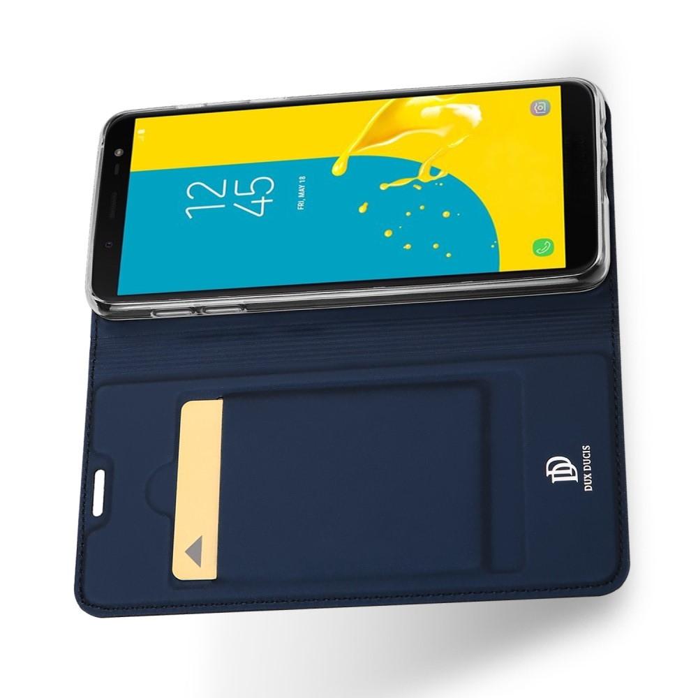 Тонкий Флип Чехол Книжка с Скрытым Магнитом и Отделением для Карты для Samsung Galaxy J6 SM-J600 Синий