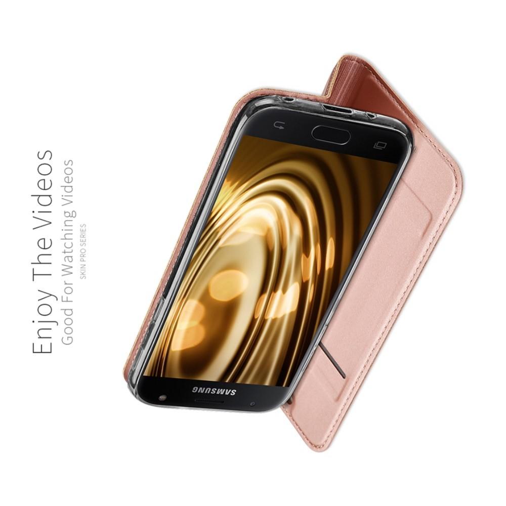 Тонкий Флип Чехол Книжка с Скрытым Магнитом и Отделением для Карты для Samsung Galaxy J7 2018 Розовое Золото