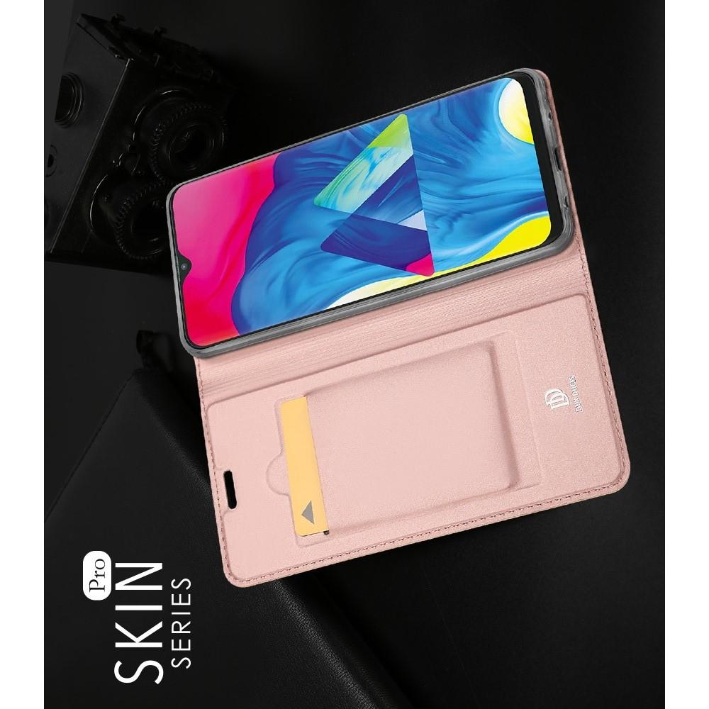 Тонкий Флип Чехол Книжка с Скрытым Магнитом и Отделением для Карты для Samsung Galaxy M10 Розовое Золото
