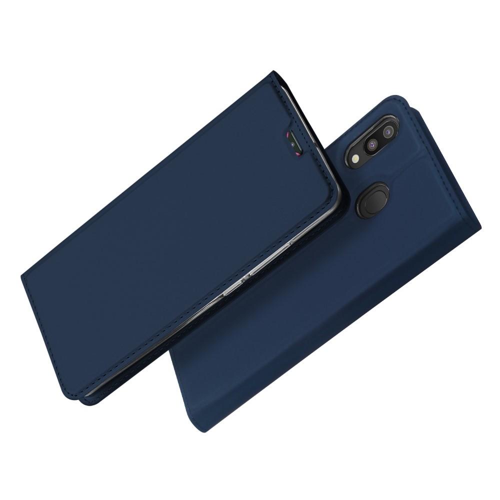 Тонкий Флип Чехол Книжка с Скрытым Магнитом и Отделением для Карты для Samsung Galaxy M20 Синий
