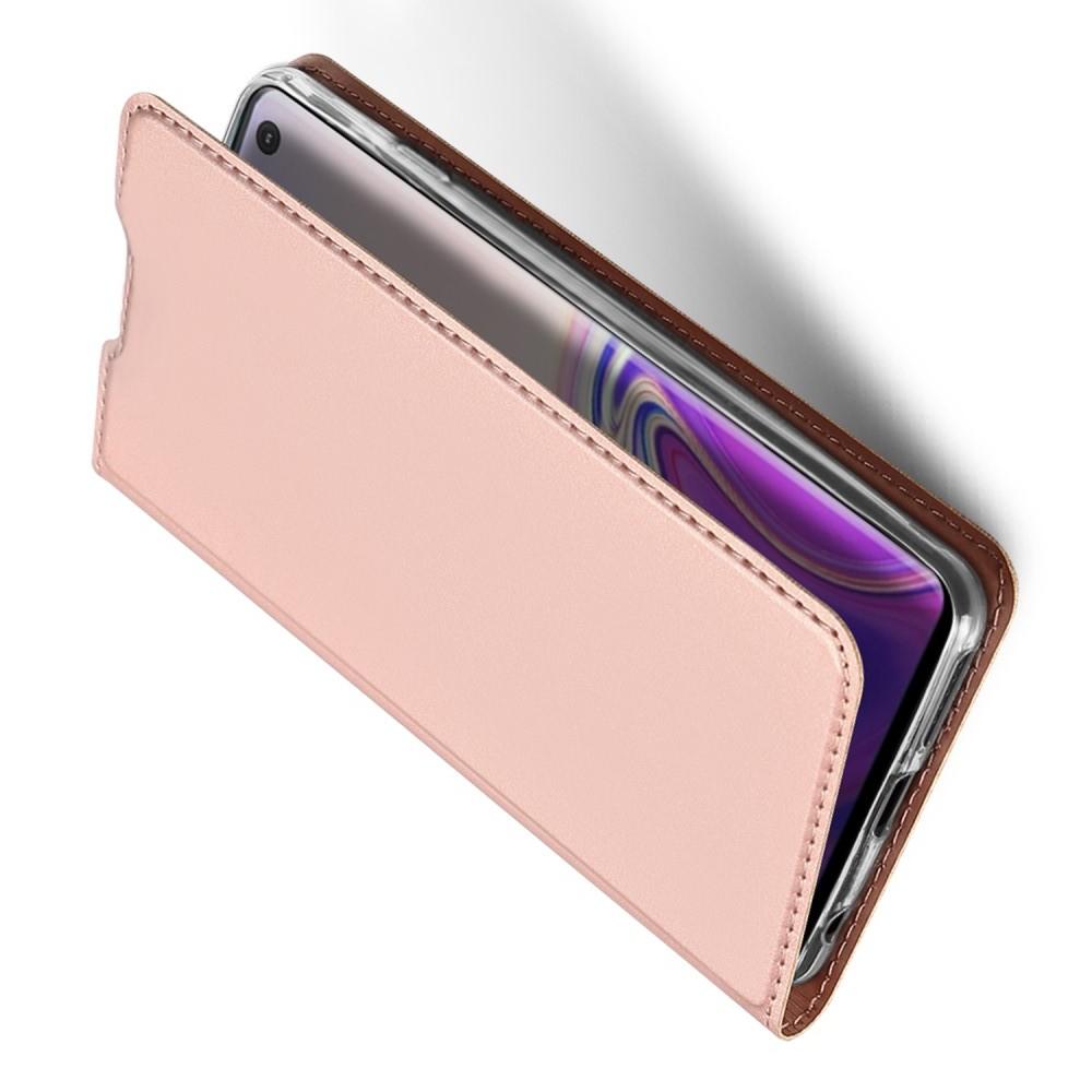 Тонкий Флип Чехол Книжка с Скрытым Магнитом и Отделением для Карты для Samsung Galaxy S10 Розовое Золото