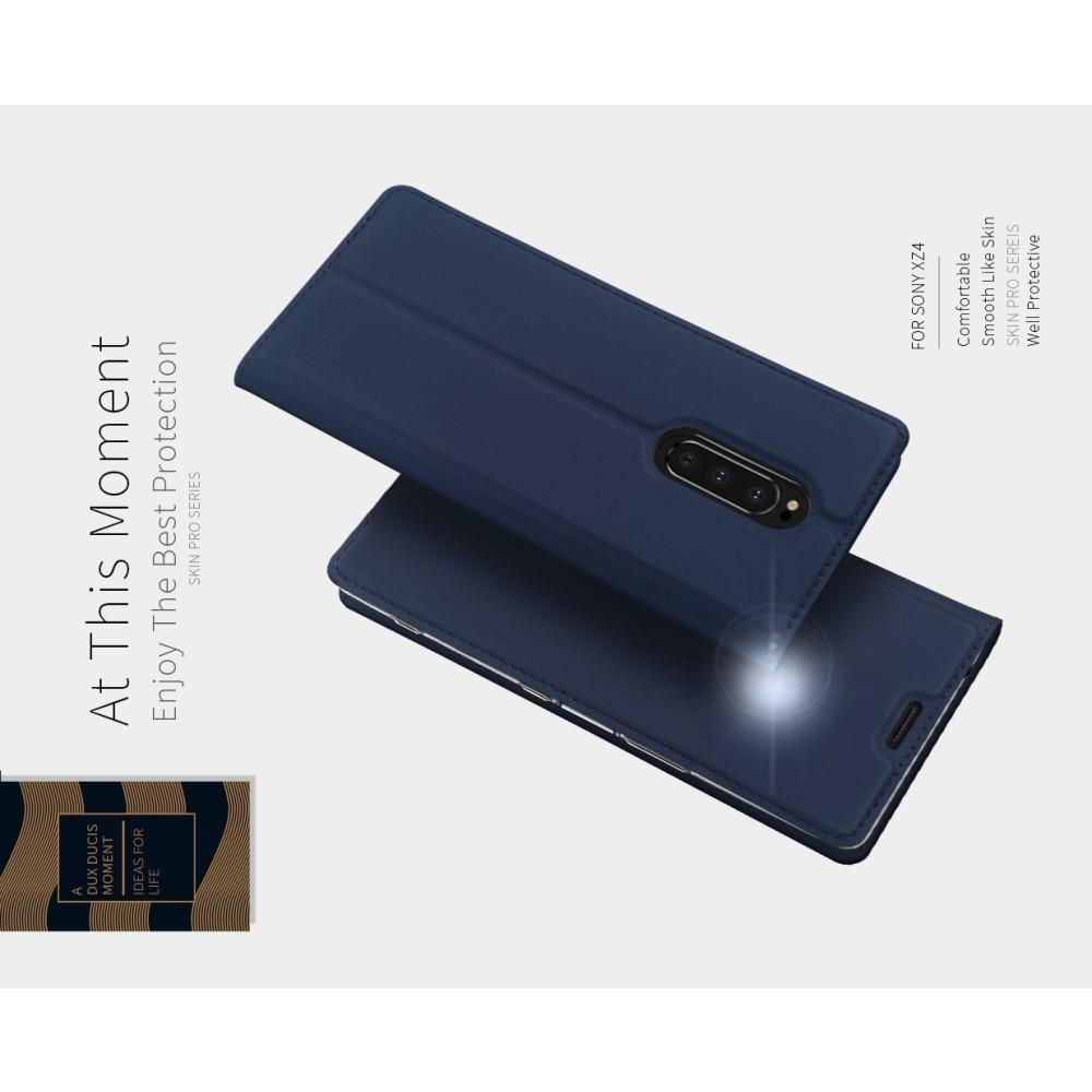Тонкий Флип Чехол Книжка с Скрытым Магнитом и Отделением для Карты для Sony Xperia 1 Синий