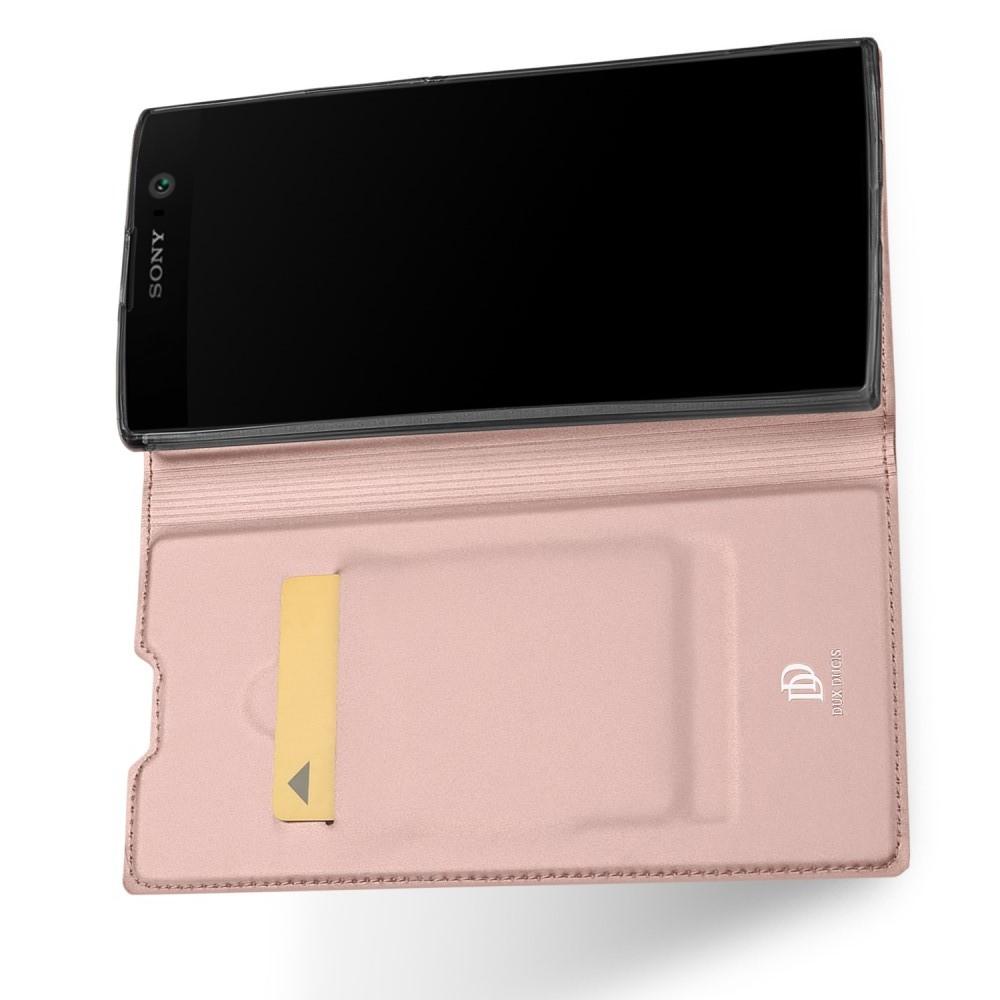 Тонкий Флип Чехол Книжка с Скрытым Магнитом и Отделением для Карты для Sony Xperia XA2 Розовое Золото