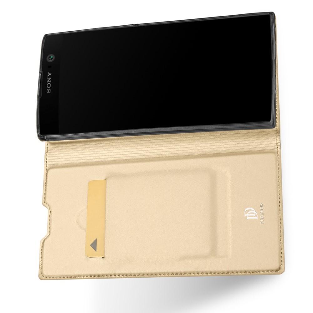 Тонкий Флип Чехол Книжка с Скрытым Магнитом и Отделением для Карты для Sony Xperia XA2 Золотой